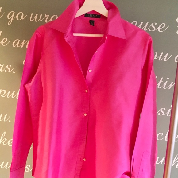 LAUREN PINK SILK FRONT BUTTON TOP - Picture 1 of 3